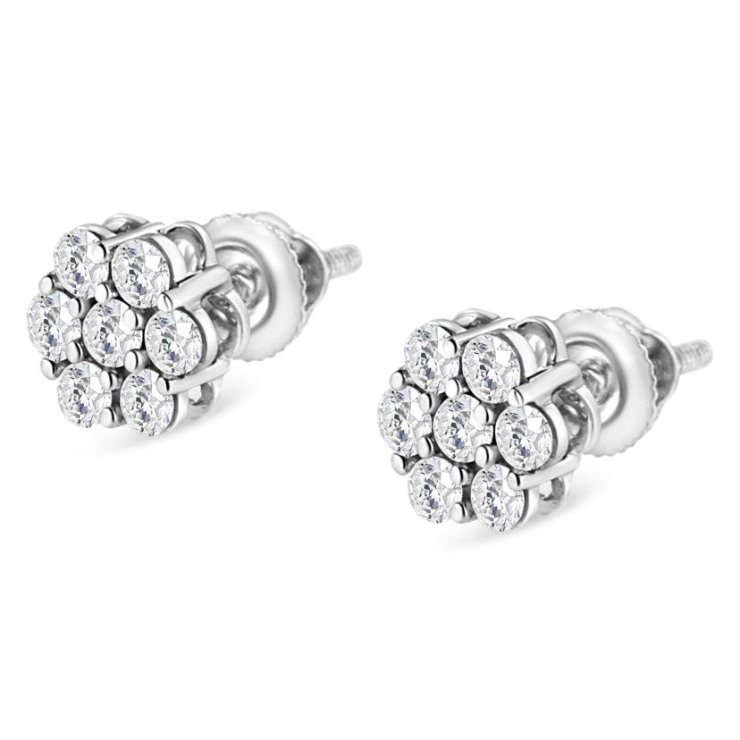 14K White Gold 1/2 Ct RoundDiamond Floral Stud Earrings