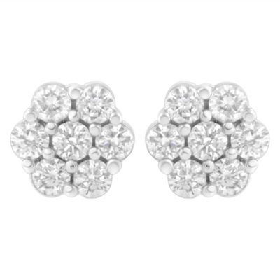 Haus of Brilliance 14K White Gold 3/4 Ct 7 Stone Floral Cluster Diamond Stud Earrings