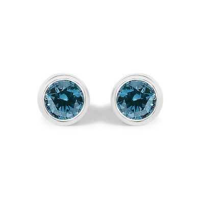 Haus of Brilliance Lab Created 14K White Gold 1/2 Cttw Bezel Set Lab Grown Blue Diamond Solitaire Stud Earrings