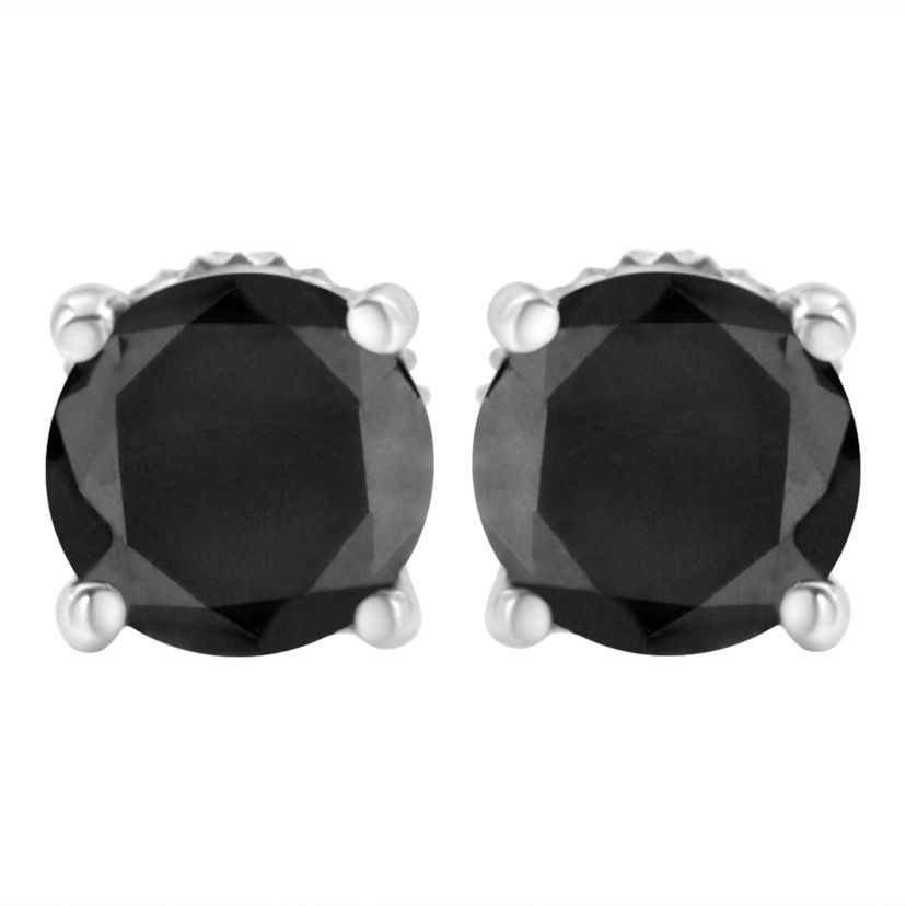 14K White Gold 3.00 Ct Black Diamond Stud Earrings with Screw Backs