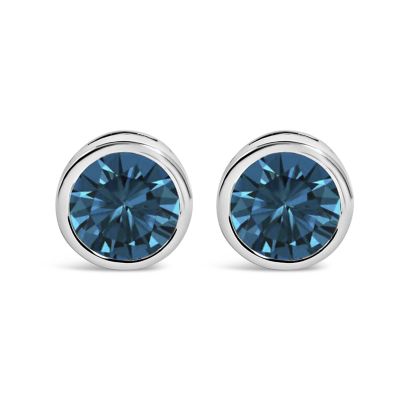 Haus of Brilliance Lab Created 14K White Gold 2.0 Cttw Bezel Set Lab Grown Blue Diamond Solitaire Stud Earrings