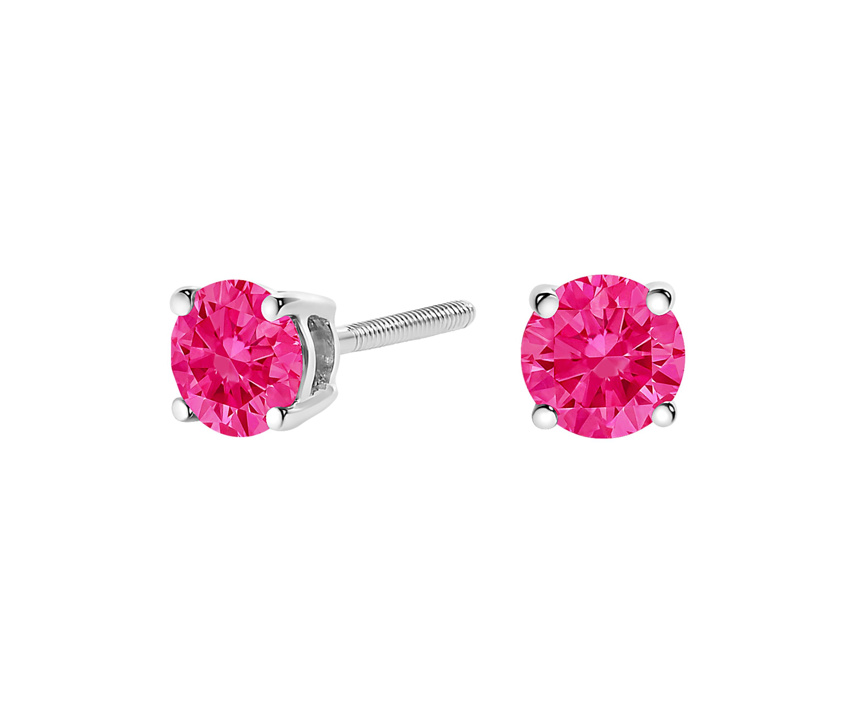Lab Created 14K Gold 1.00 Cttw Lab Grown Pink Diamond Solitaire Earrings
