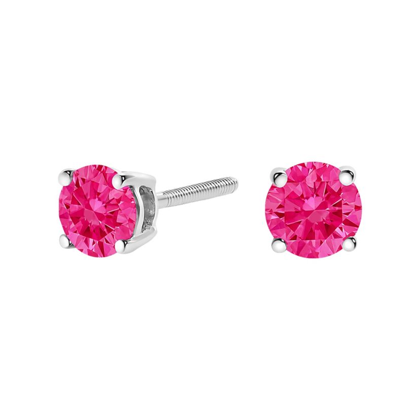 Lab Created 14K Gold 1.00 Cttw Lab Grown Pink Diamond Solitaire Earrings