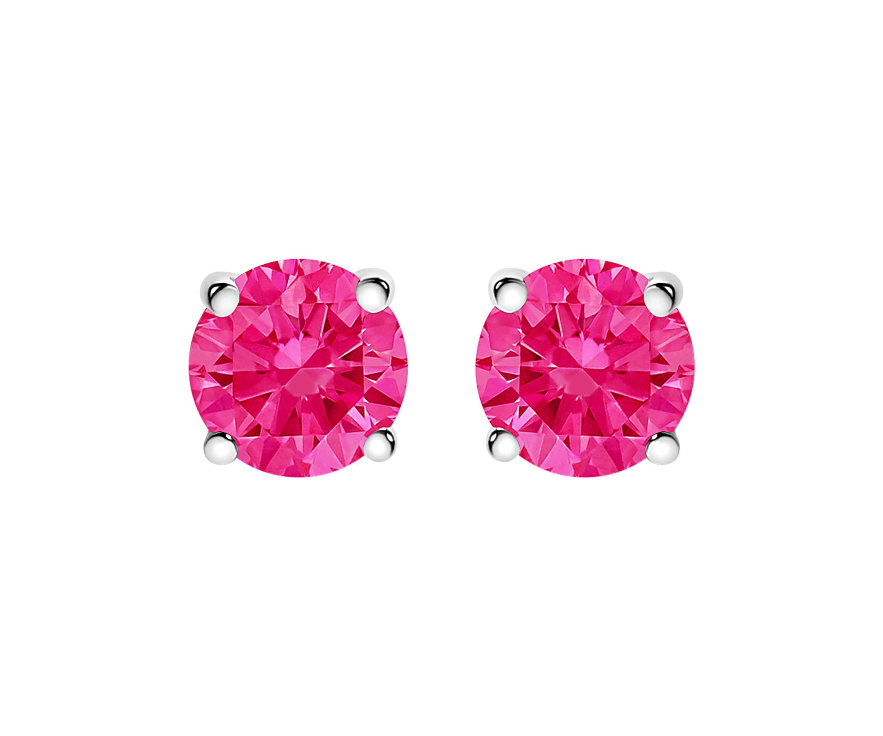 Lab Created 14K Gold 1.00 Cttw Lab Grown Pink Diamond Solitaire Earrings