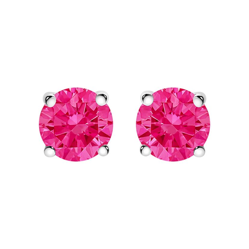 Lab Created 14K Gold 1.00 Cttw Lab Grown Pink Diamond Solitaire Earrings