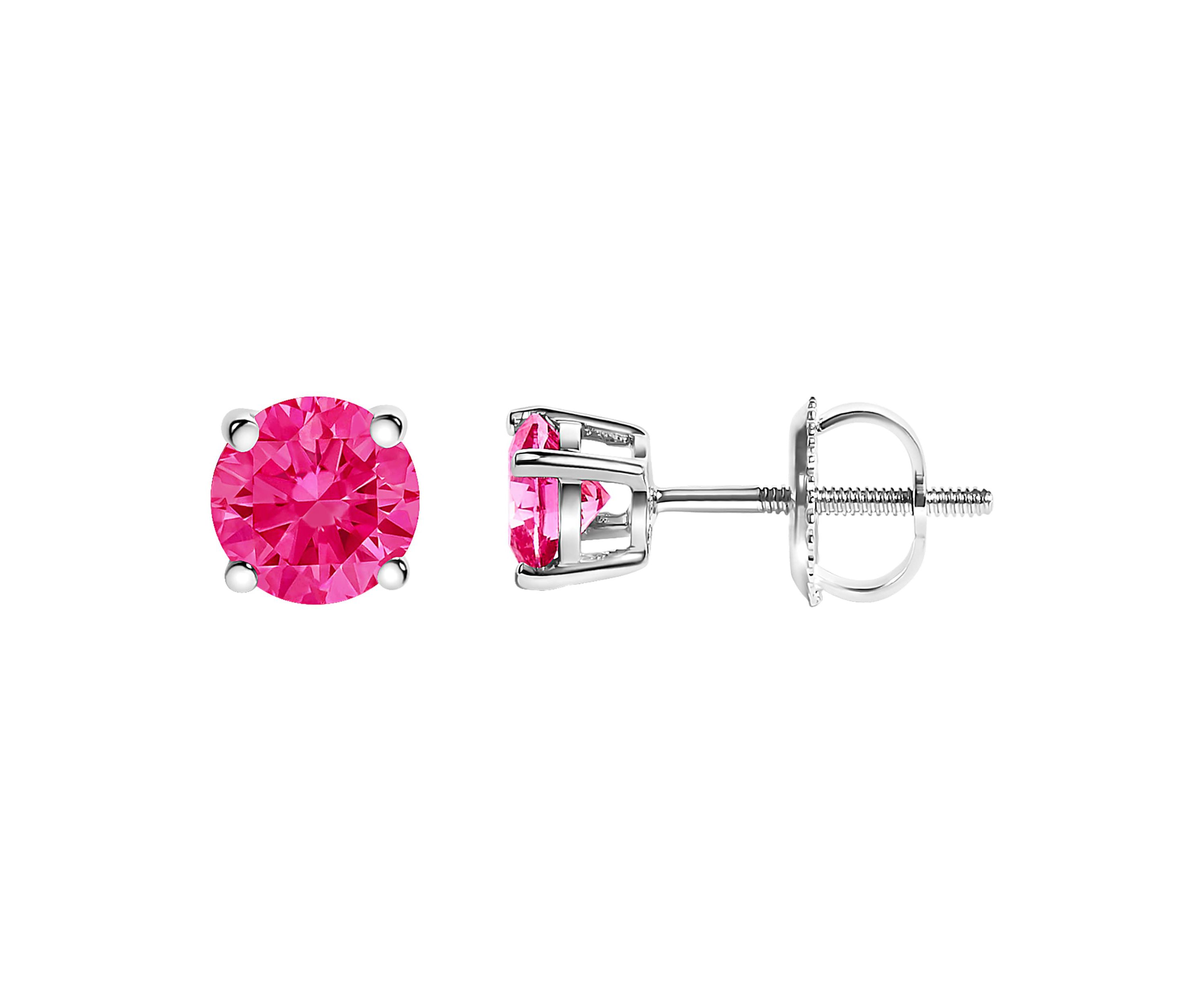 Lab Created 14K Gold 1.00 Cttw Lab Grown Pink Diamond Solitaire Earrings