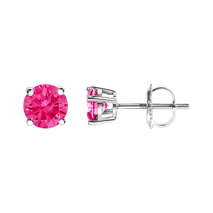 Lab Created 14K Gold 1.00 Cttw Lab Grown Pink Diamond Solitaire Earrings