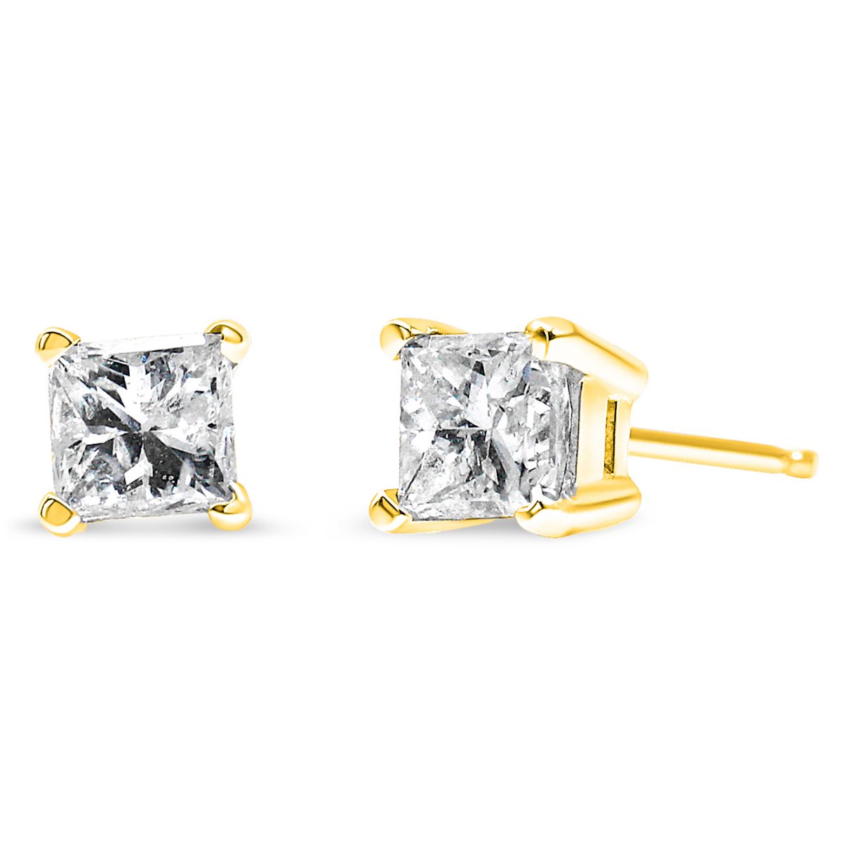 AGS Certified 3/8 Ct Princess Diamond Solitaire Stud Earrings in 14K Yellow Gold