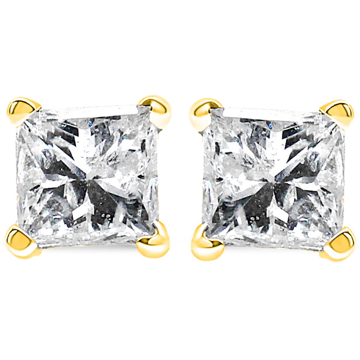 AGS Certified 3/8 Ct Princess Diamond Solitaire Stud Earrings in 14K Yellow Gold