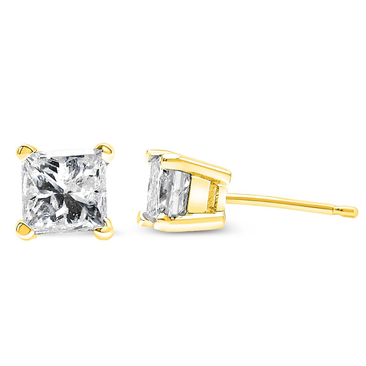 AGS Certified 3/8 Ct Princess Diamond Solitaire Stud Earrings in 14K Yellow Gold