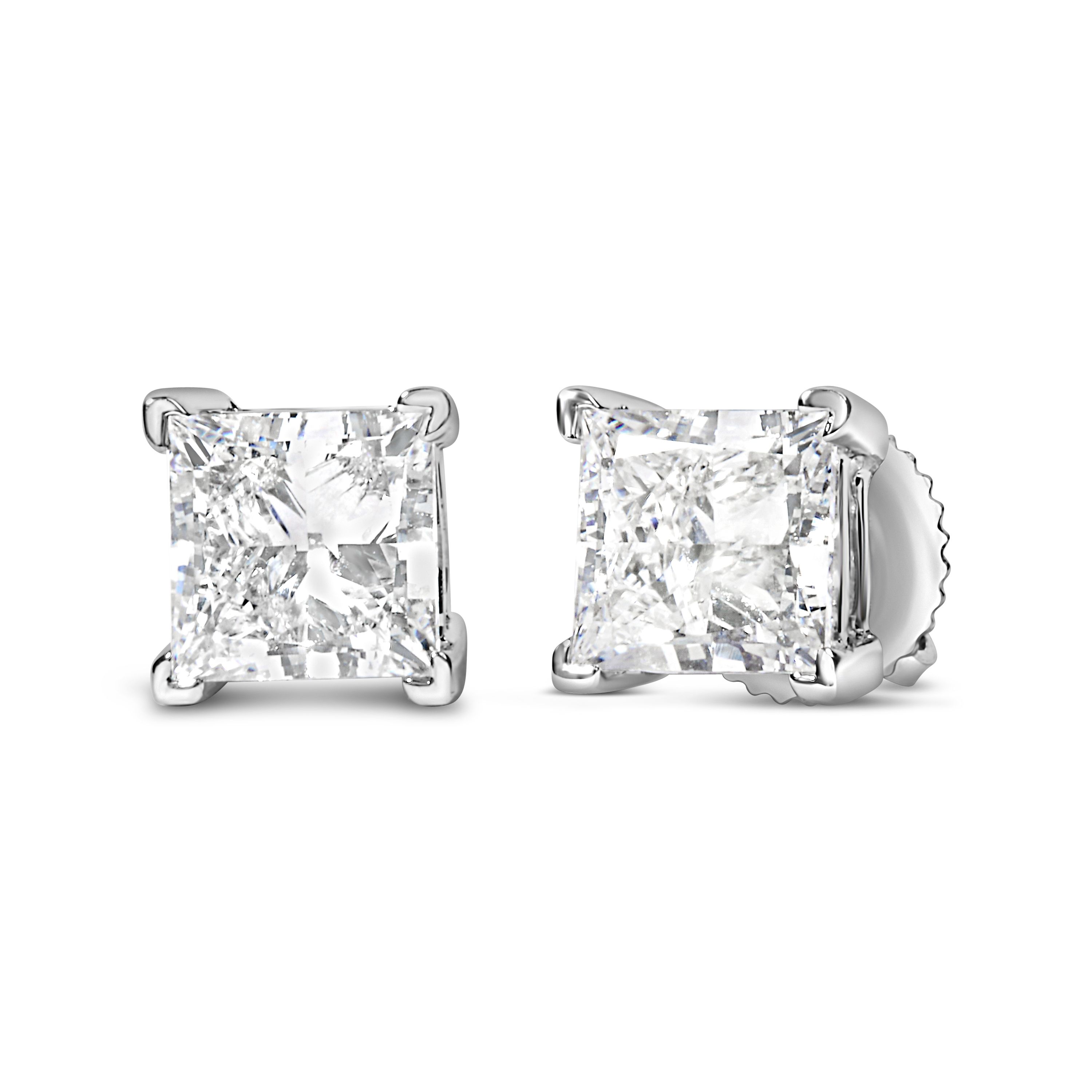 Lab Created 14K White Gold 2.0 Ct Princess Lab-Grown Diamond Solitaire Stud Earrings