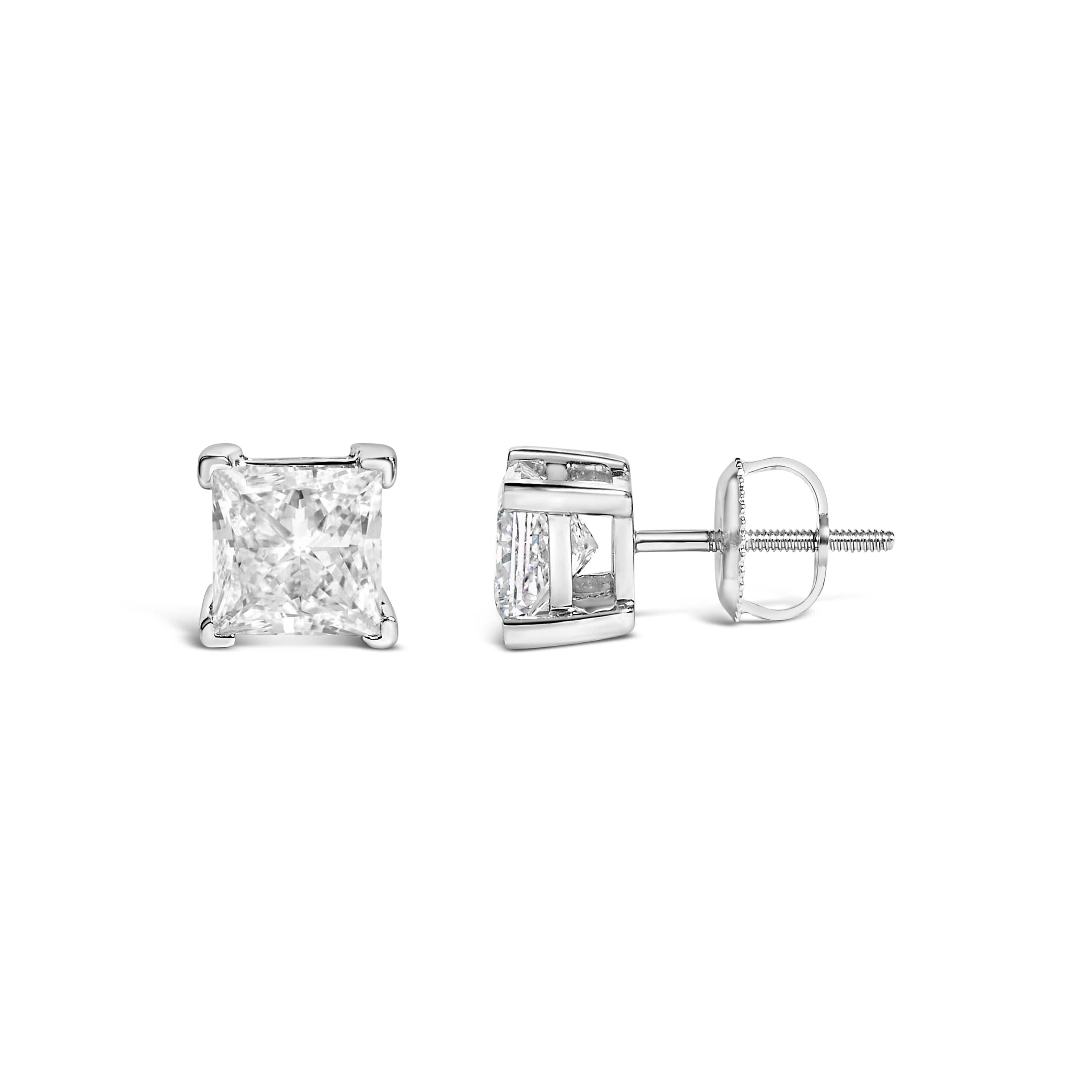 Lab Created 14K White Gold 2.0 Ct Princess Lab-Grown Diamond Solitaire Stud Earrings