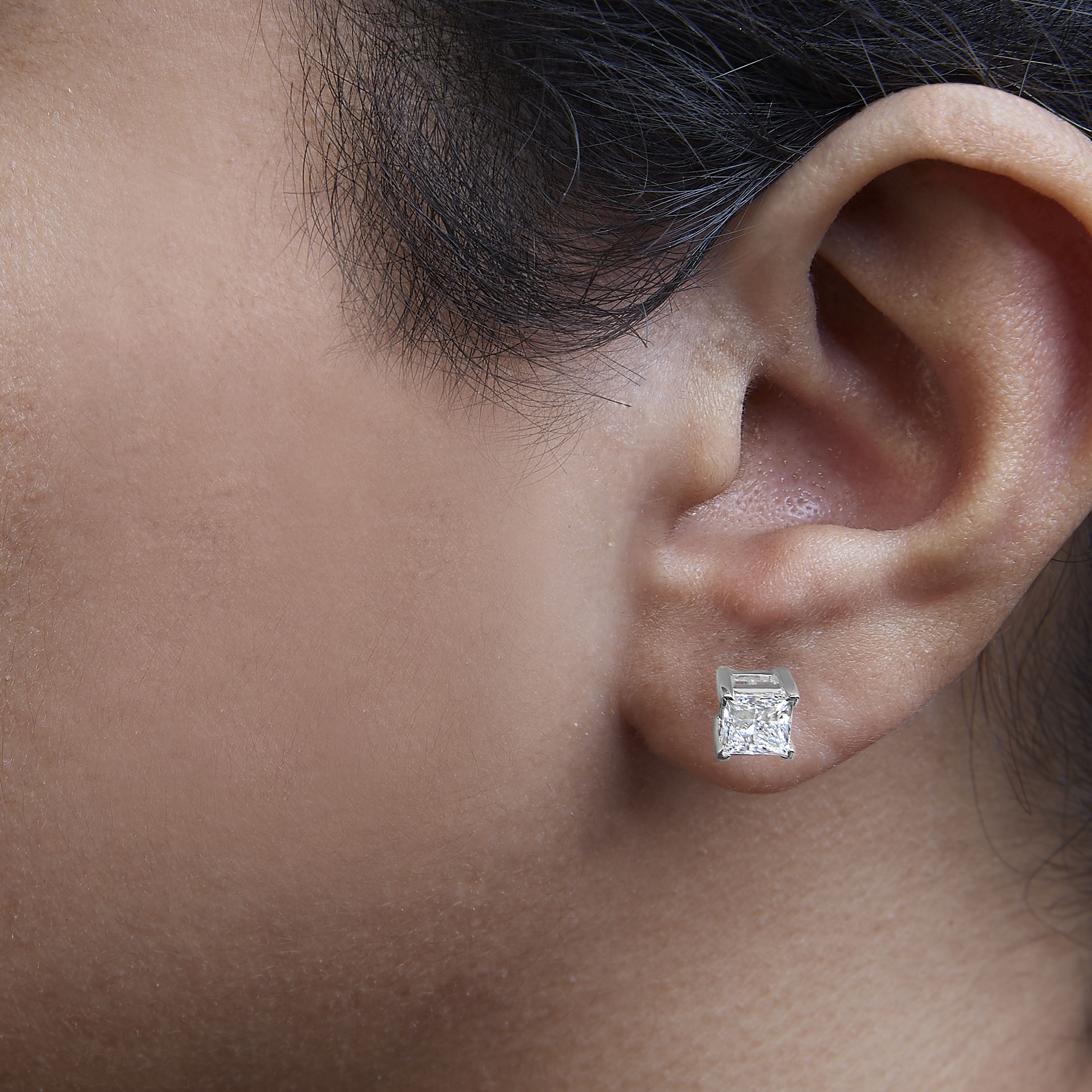 Lab Created 14K White Gold 2.0 Ct Princess Lab-Grown Diamond Solitaire Stud Earrings