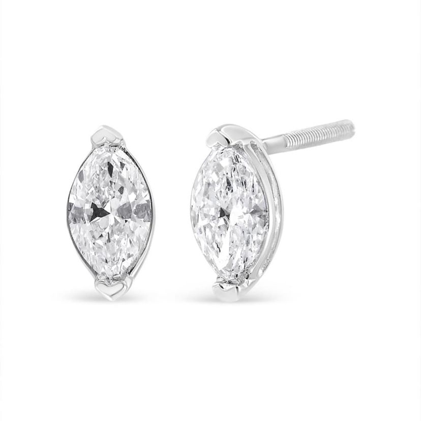 Lab Created 14K White Gold 4/5 Cttw Marquise Lab Grown Diamond Solitaire Stud Earrings