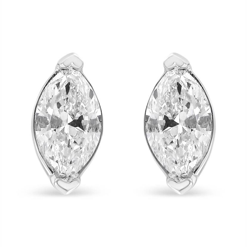 Lab Created 14K White Gold 4/5 Cttw Marquise Lab Grown Diamond Solitaire Stud Earrings