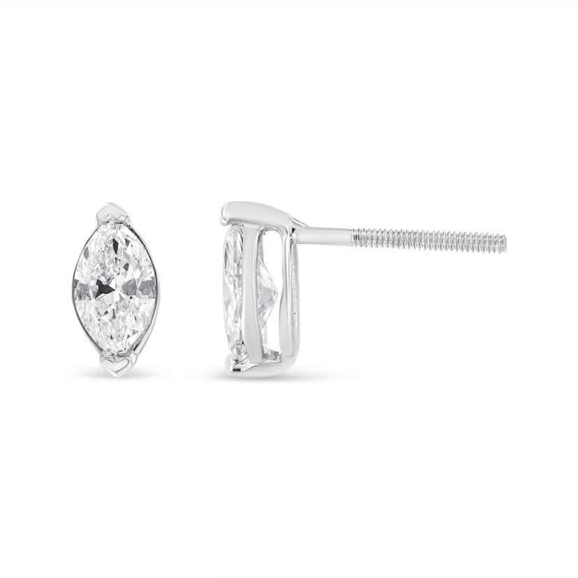 Lab Created 14K White Gold 4/5 Cttw Marquise Lab Grown Diamond Solitaire Stud Earrings