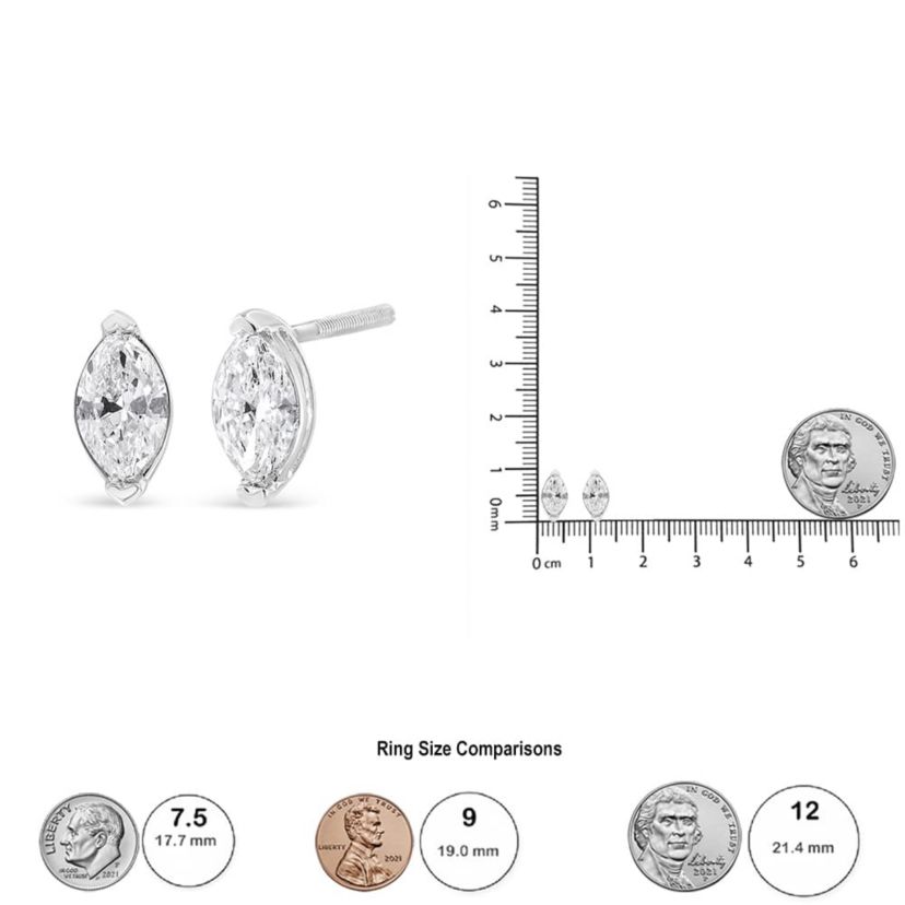 Lab Created 14K White Gold 4/5 Cttw Marquise Lab Grown Diamond Solitaire Stud Earrings