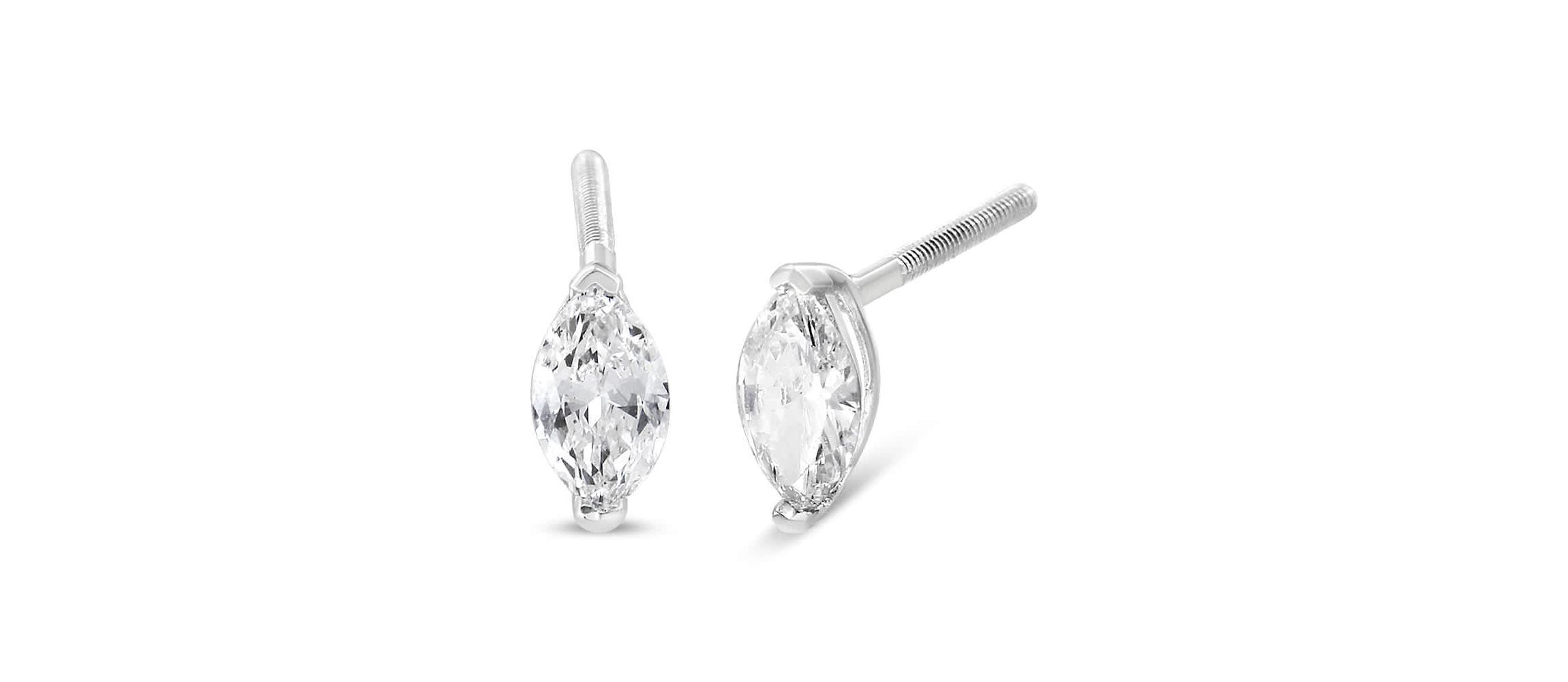 Lab Created 14K White Gold 1/2 Ct 2 Prong Marquise Solitaire Lab Grown Diamond Stud Earrings
