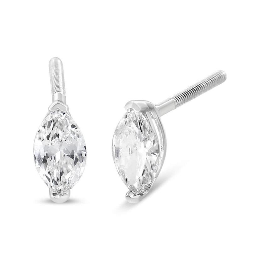 Lab Created 14K White Gold 1/2 Ct 2 Prong Marquise Solitaire Lab Grown Diamond Stud Earrings