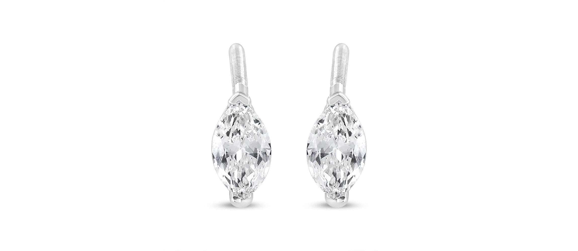 Lab Created 14K White Gold 1/2 Ct 2 Prong Marquise Solitaire Lab Grown Diamond Stud Earrings