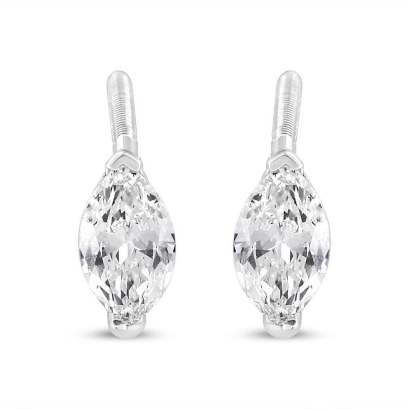 Lab Created 14K White Gold 1/2 Ct 2 Prong Marquise Solitaire Lab Grown Diamond Stud Earrings