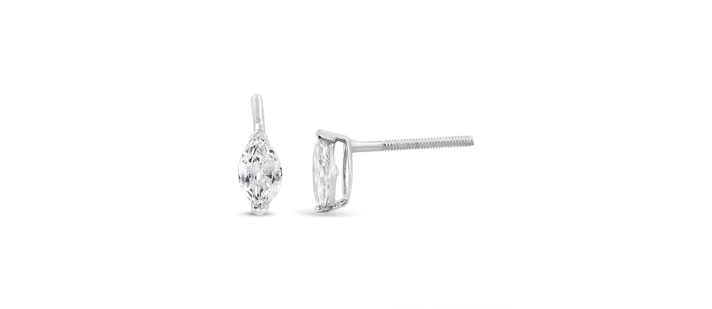 Lab Created 14K White Gold 1/2 Ct 2 Prong Marquise Solitaire Lab Grown Diamond Stud Earrings
