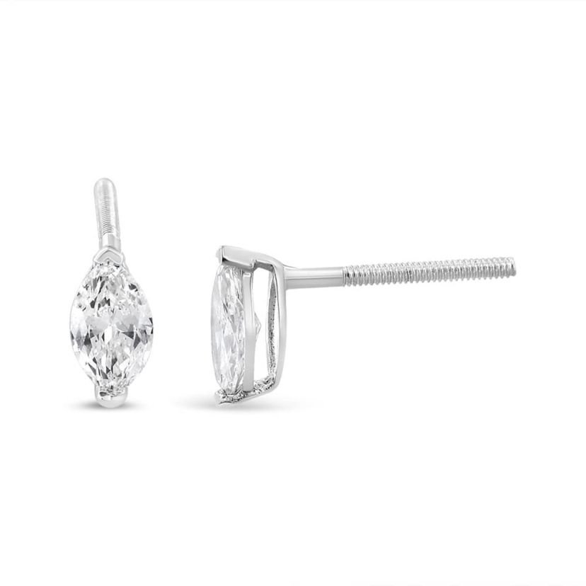 Lab Created 14K White Gold 1/2 Ct 2 Prong Marquise Solitaire Lab Grown Diamond Stud Earrings