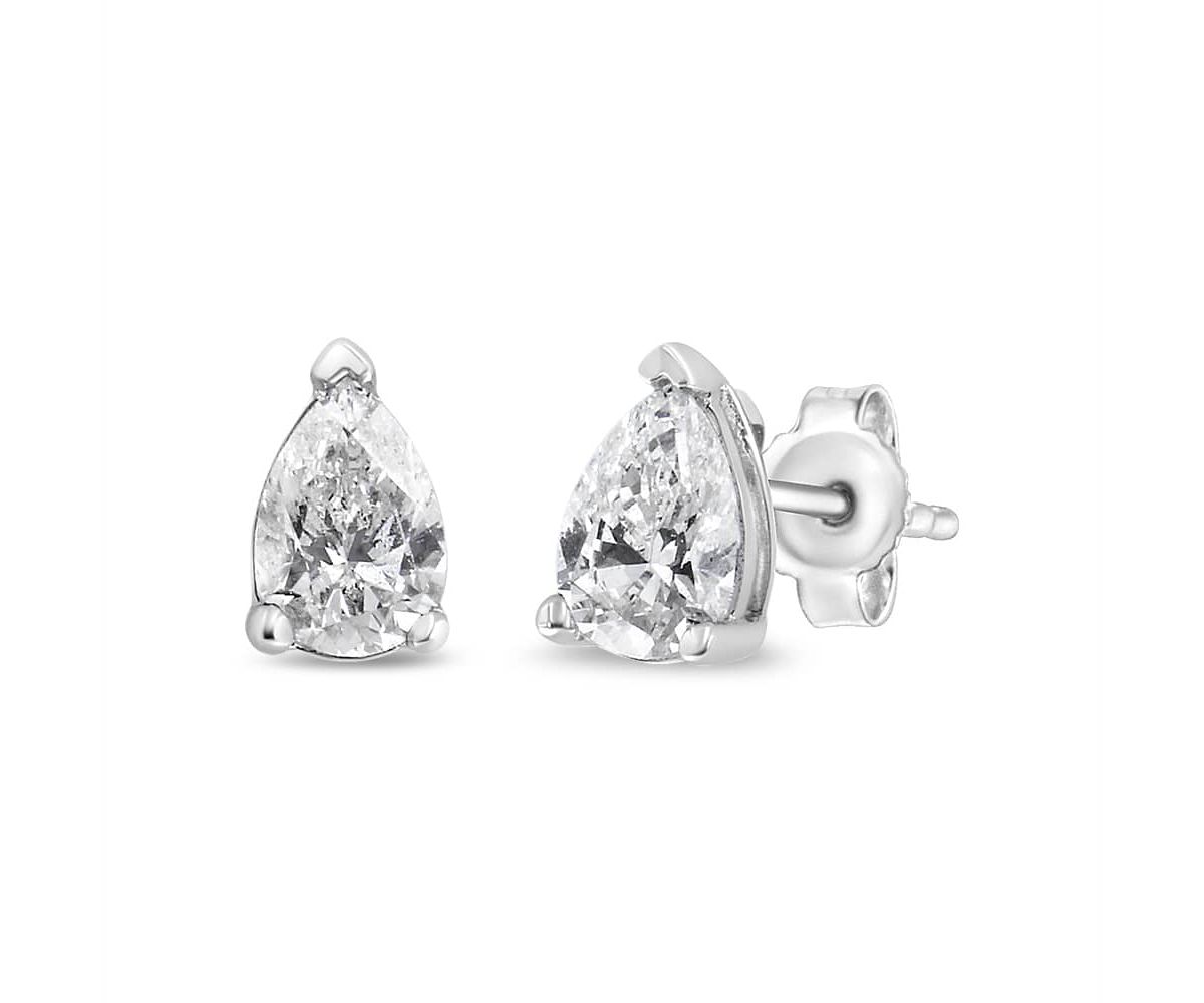 Lab Created 14K White Gold 3/4 Ct Pear Shape Solitaire Lab Grown Diamond Stud Earrings
