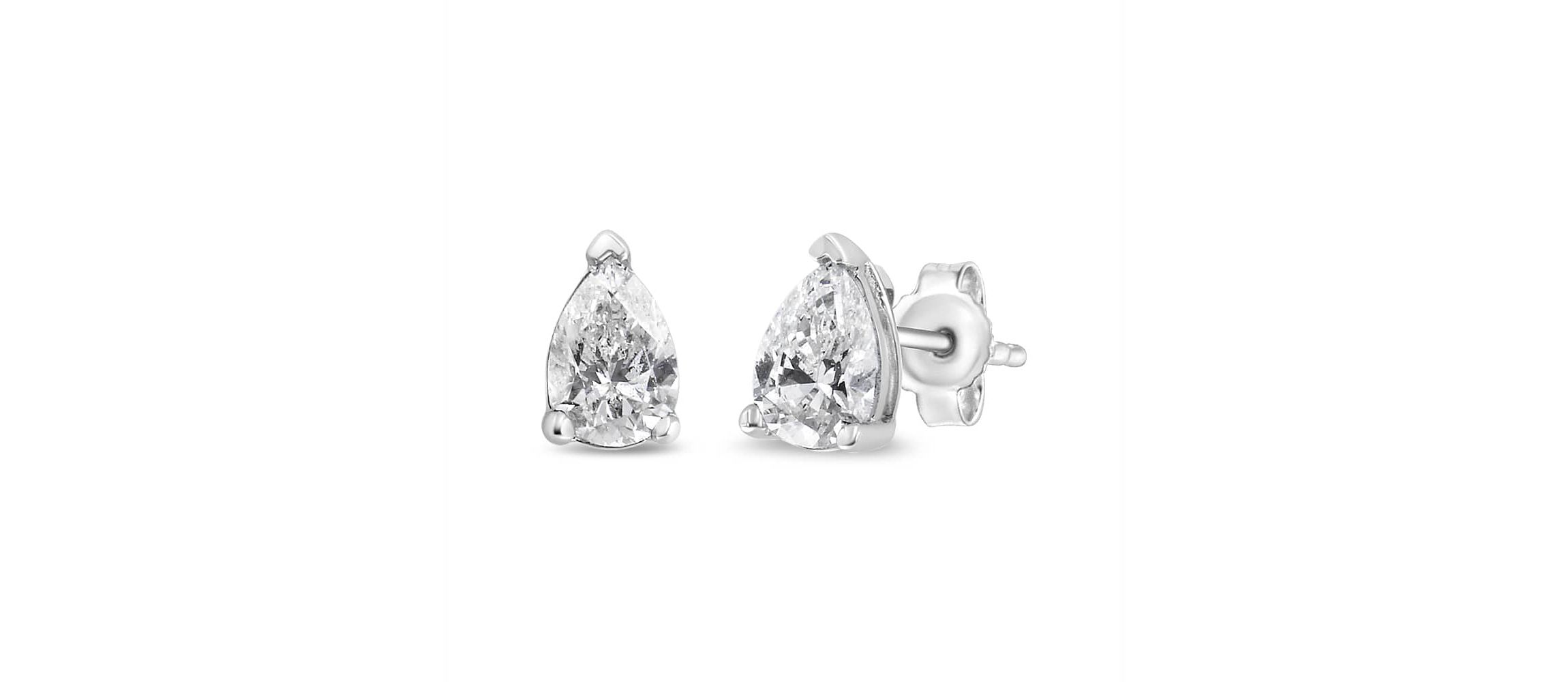 Lab Created 14K White Gold 3/4 Ct Pear Shape Solitaire Lab Grown Diamond Stud Earrings