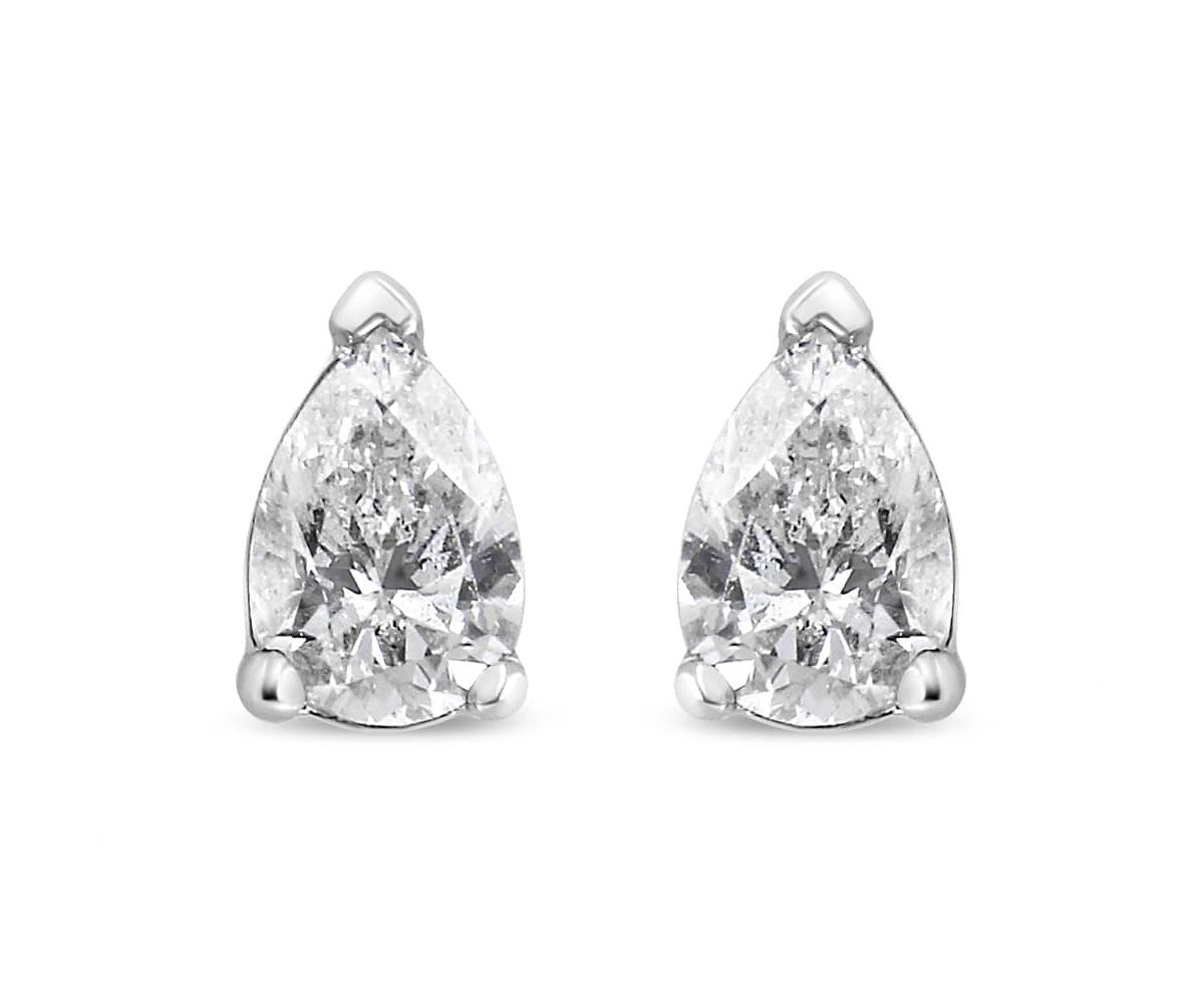 Lab Created 14K White Gold 3/4 Ct Pear Shape Solitaire Lab Grown Diamond Stud Earrings