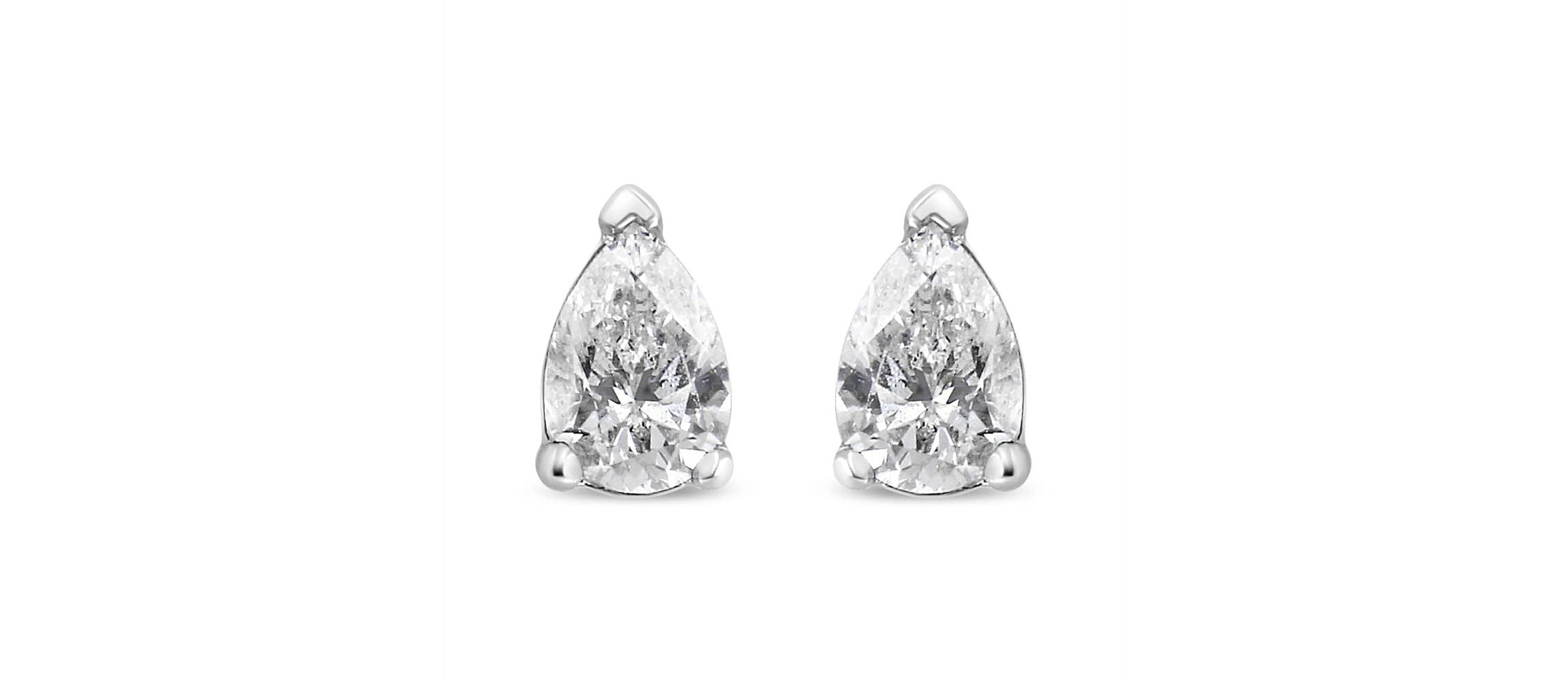 Lab Created 14K White Gold 3/4 Ct Pear Shape Solitaire Lab Grown Diamond Stud Earrings