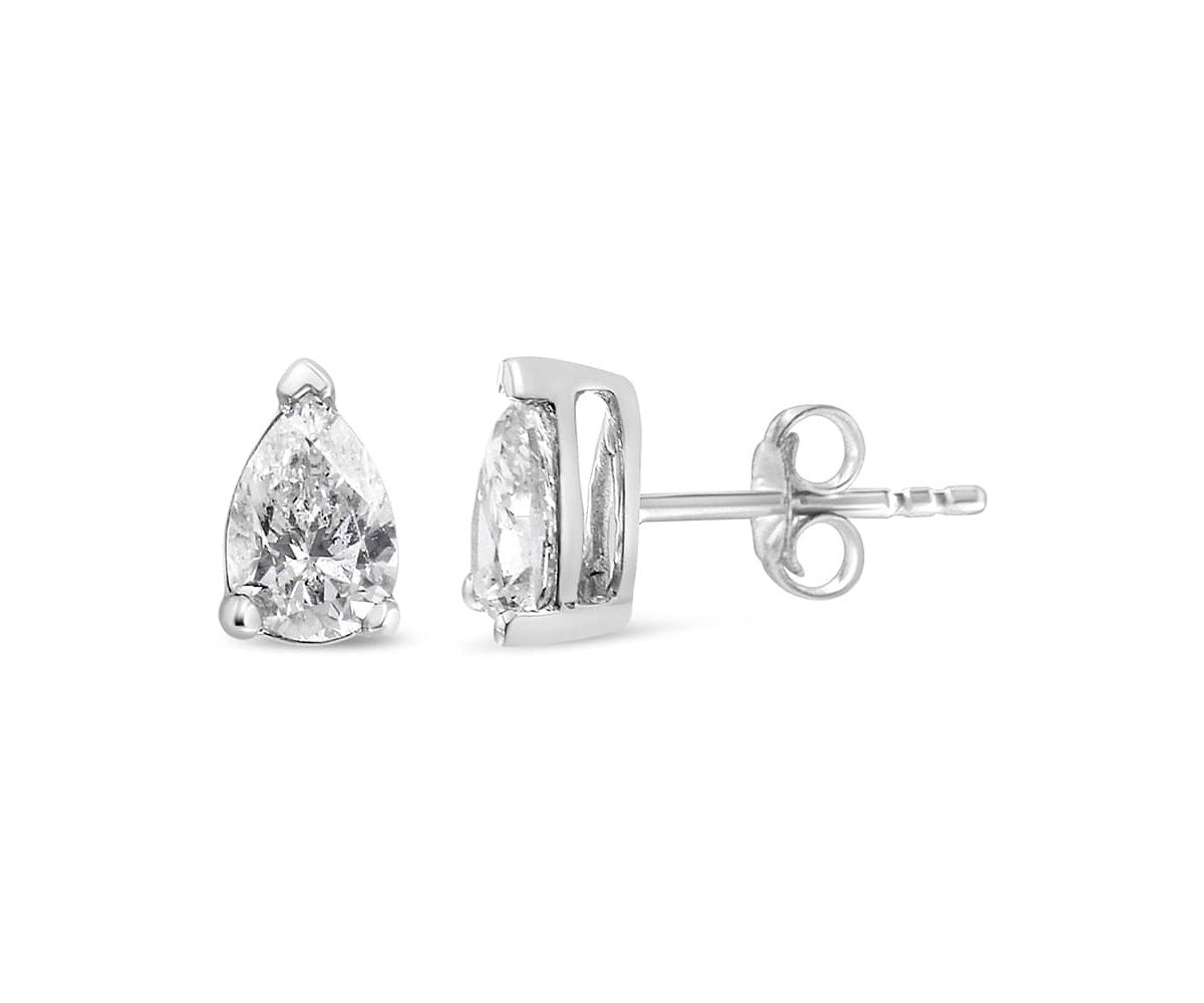 Lab Created 14K White Gold 3/4 Ct Pear Shape Solitaire Lab Grown Diamond Stud Earrings