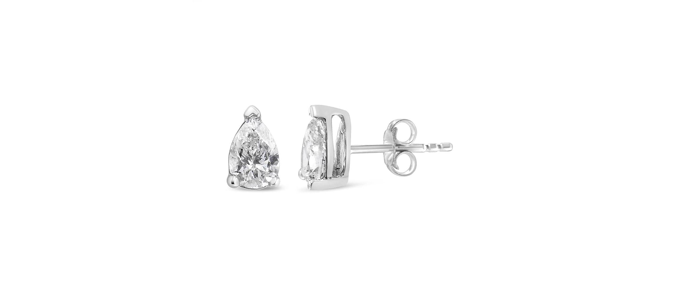Lab Created 14K White Gold 3/4 Ct Pear Shape Solitaire Lab Grown Diamond Stud Earrings