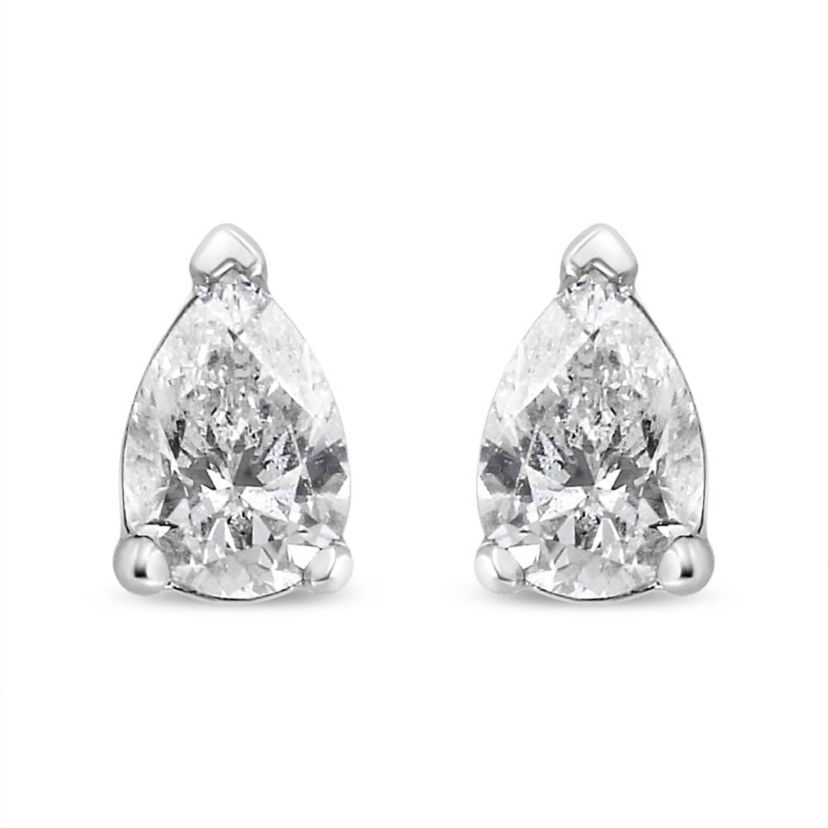 Lab Created 14K White Gold 1/2 Ct Pear Shape Solitaire Lab Grown Diamond Stud Earrings