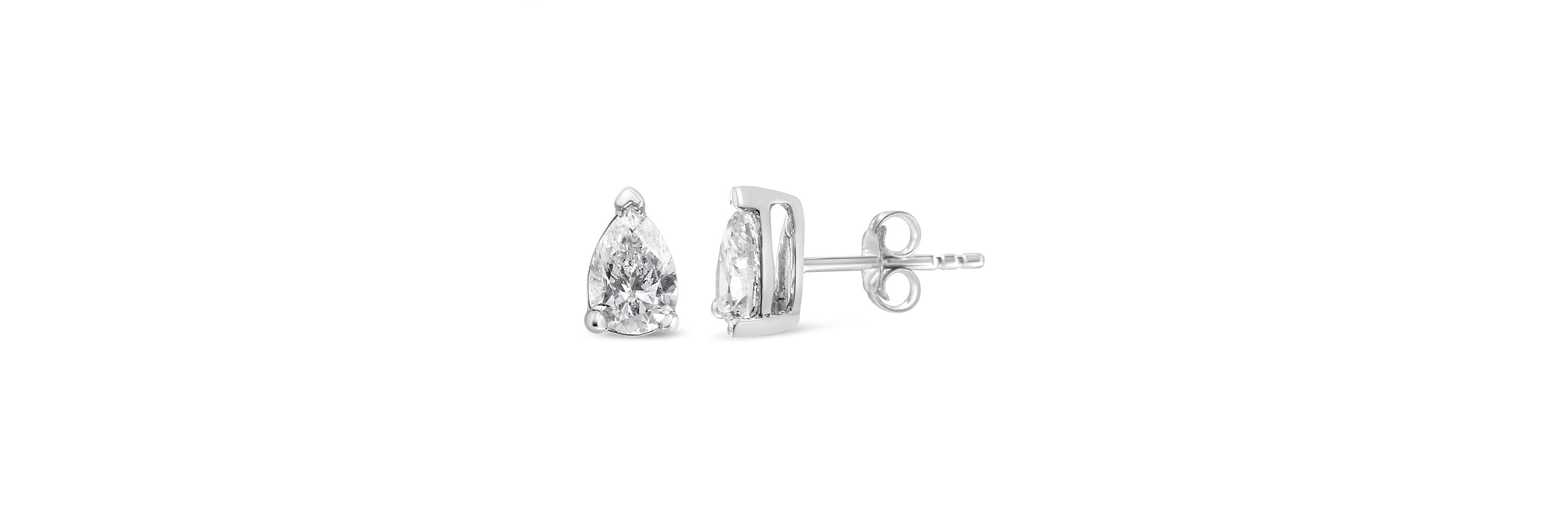 Lab Created 14K White Gold 1/2 Ct Pear Shape Solitaire Lab Grown Diamond Stud Earrings