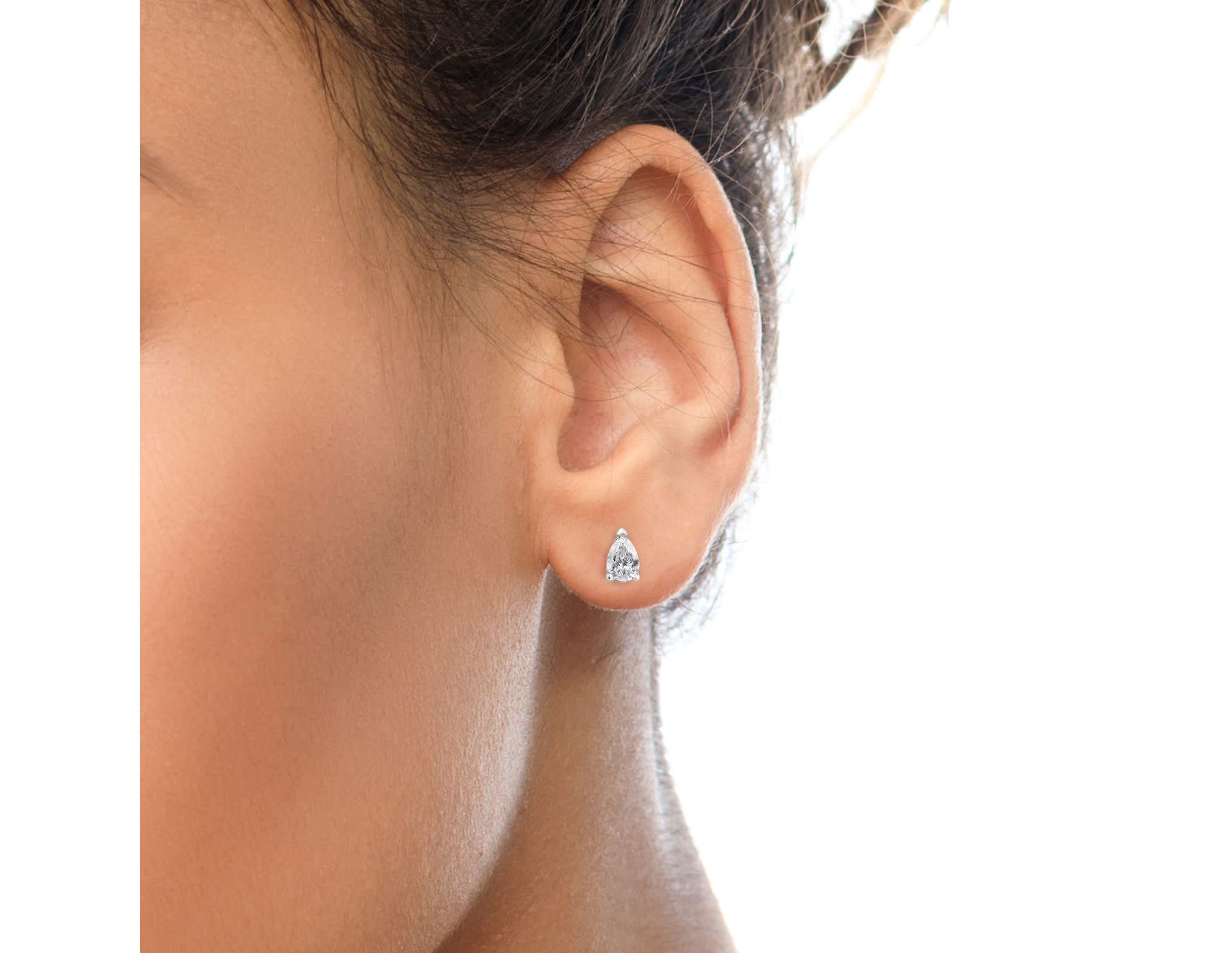 Lab Created 14K White Gold 1/2 Ct Pear Shape Solitaire Lab Grown Diamond Stud Earrings