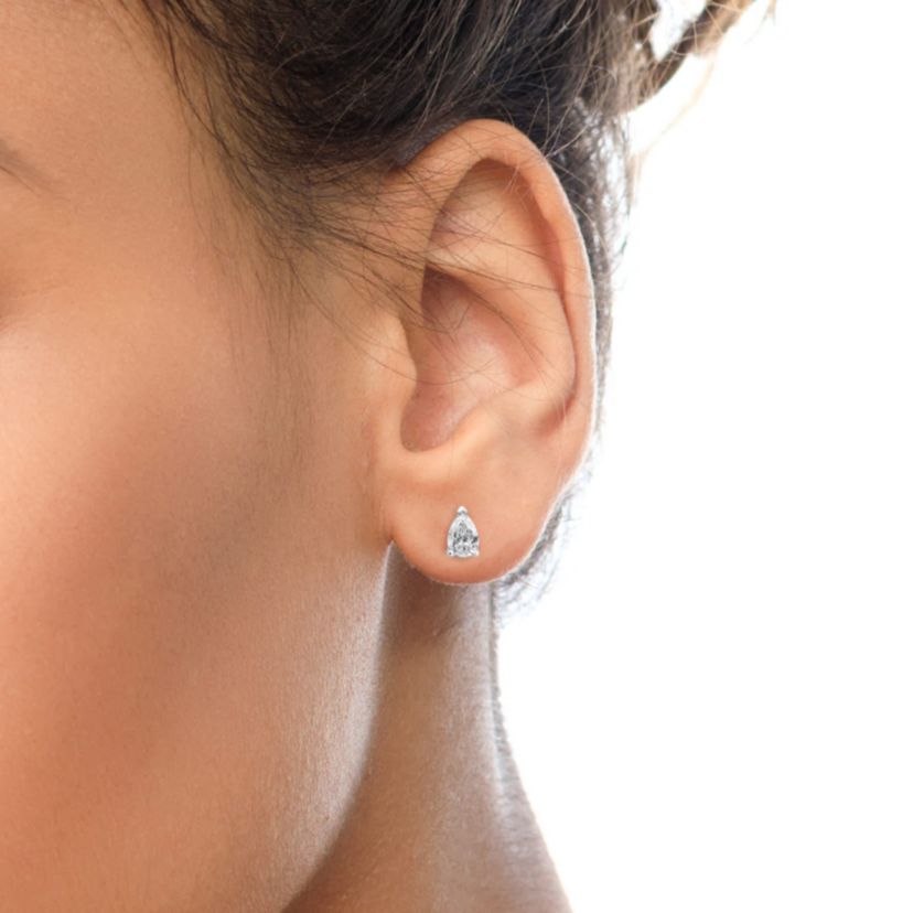 Lab Created 14K White Gold 1/2 Ct Pear Shape Solitaire Lab Grown Diamond Stud Earrings