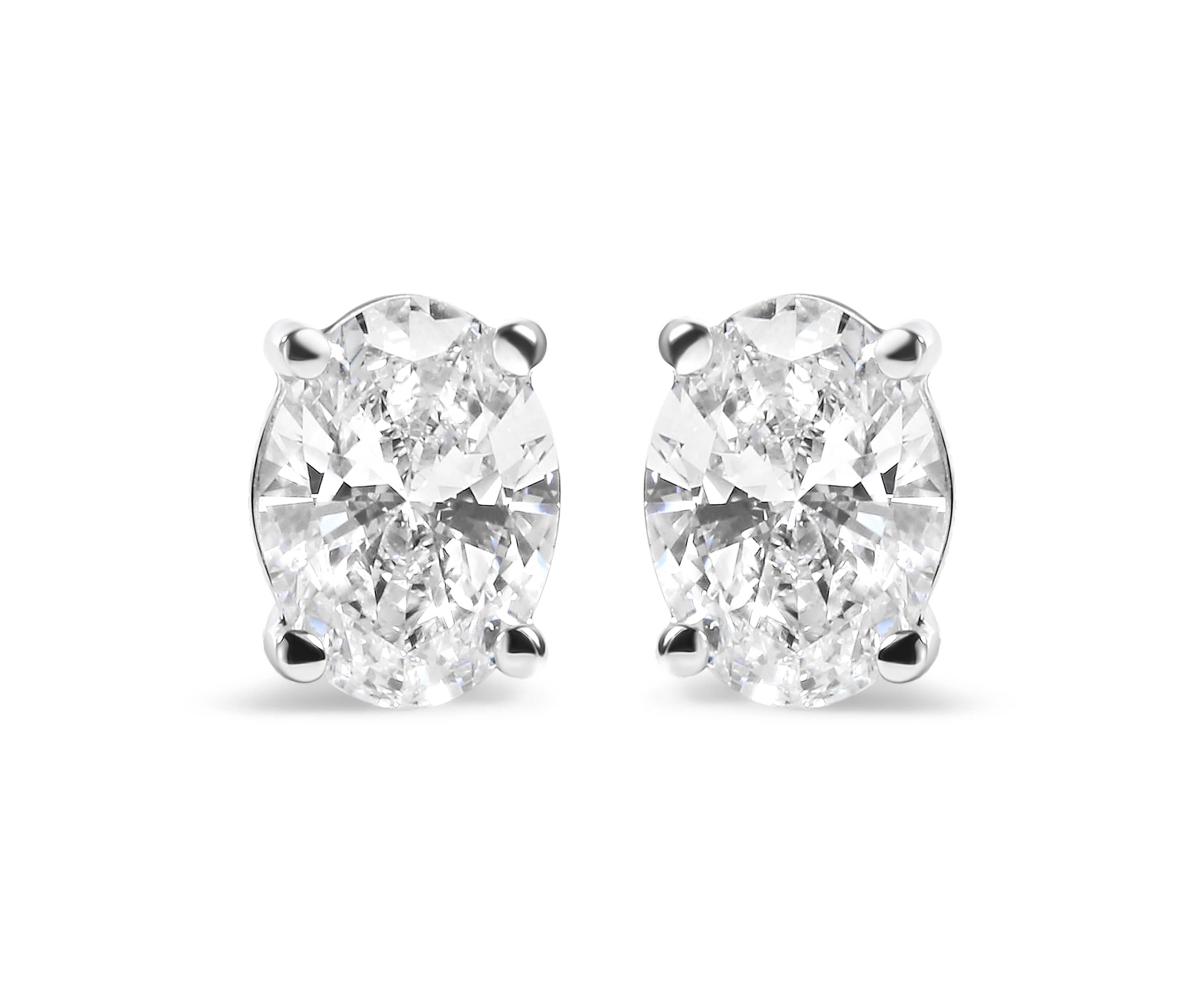Lab Created 14K White Gold 3/4 Ct Oval Shape Lab Grown Diamond Solitaire Stud Earrings