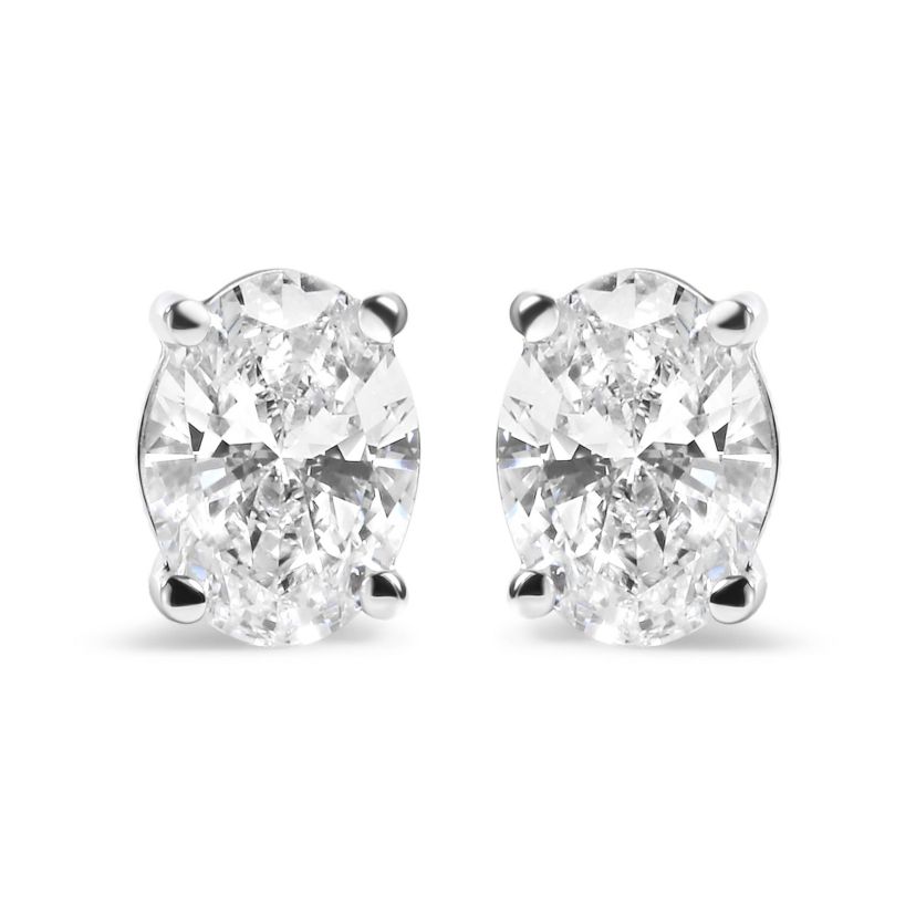 Lab Created 14K White Gold 3/4 Ct Oval Shape Lab Grown Diamond Solitaire Stud Earrings