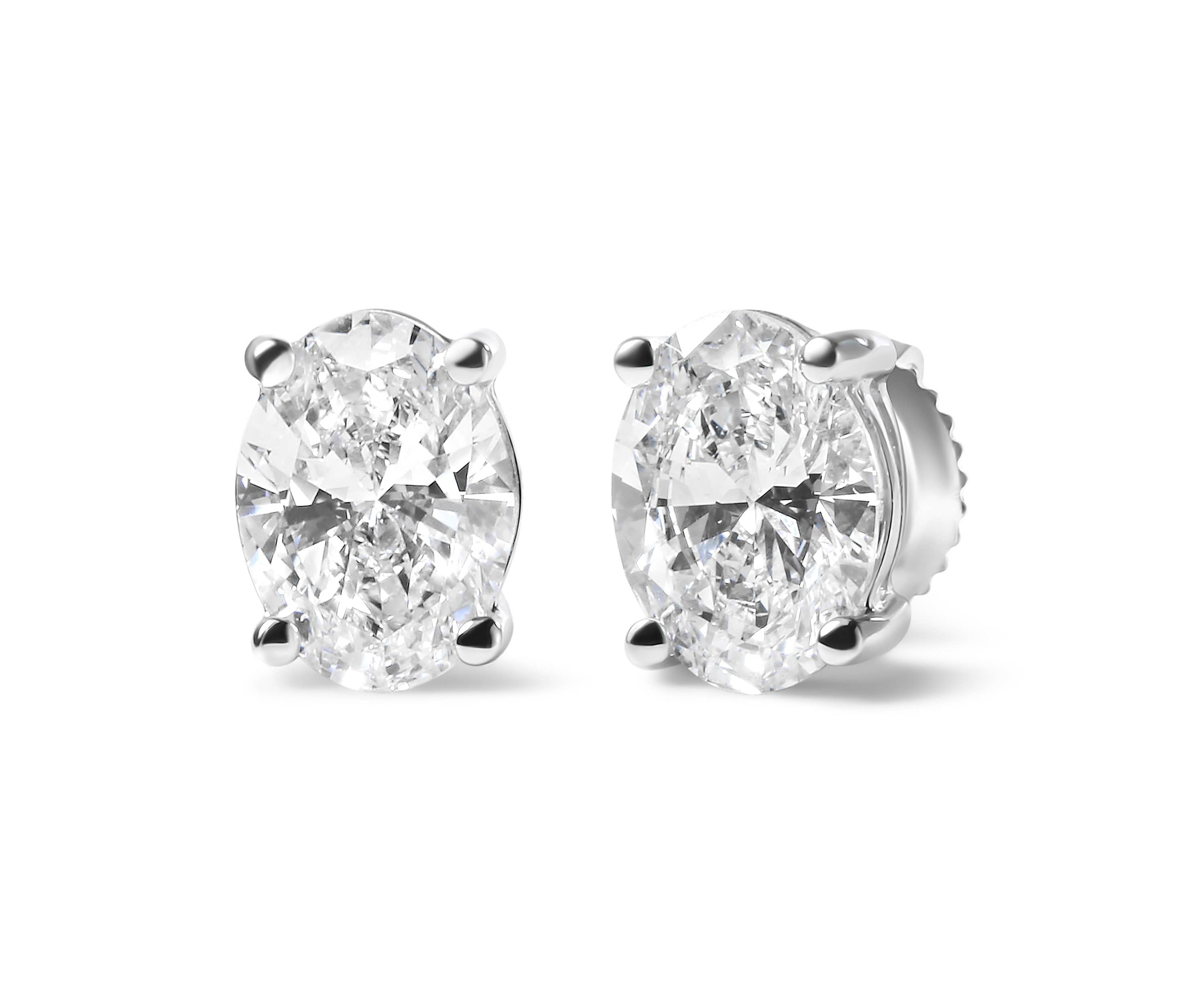 Lab Created 14K White Gold 3/4 Ct Oval Shape Lab Grown Diamond Solitaire Stud Earrings