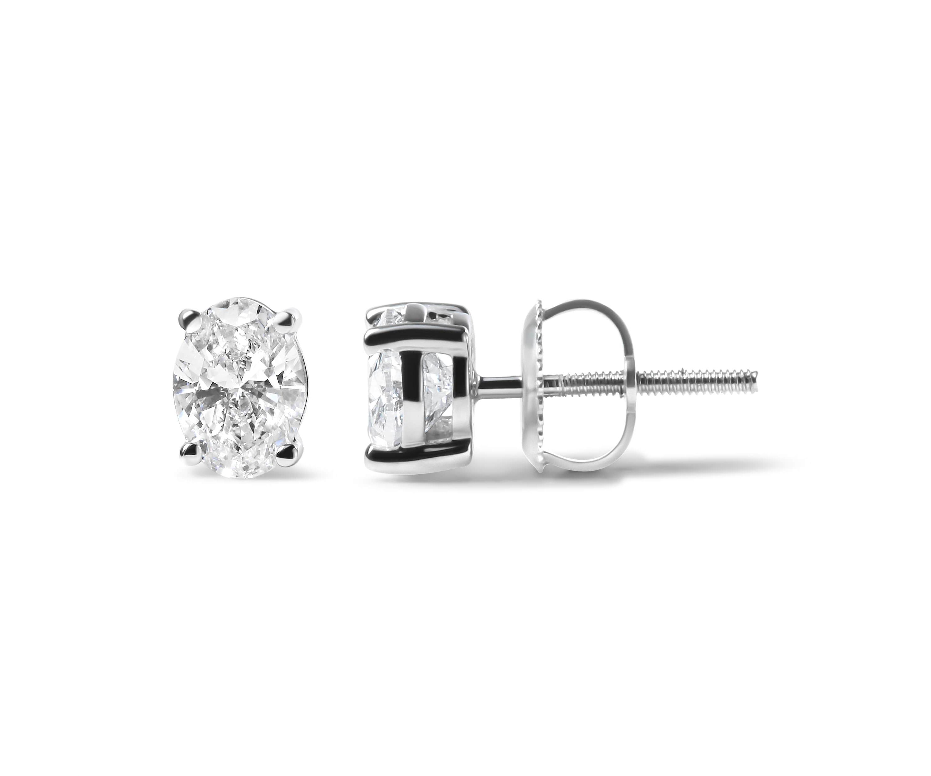 Lab Created 14K White Gold 3/4 Ct Oval Shape Lab Grown Diamond Solitaire Stud Earrings