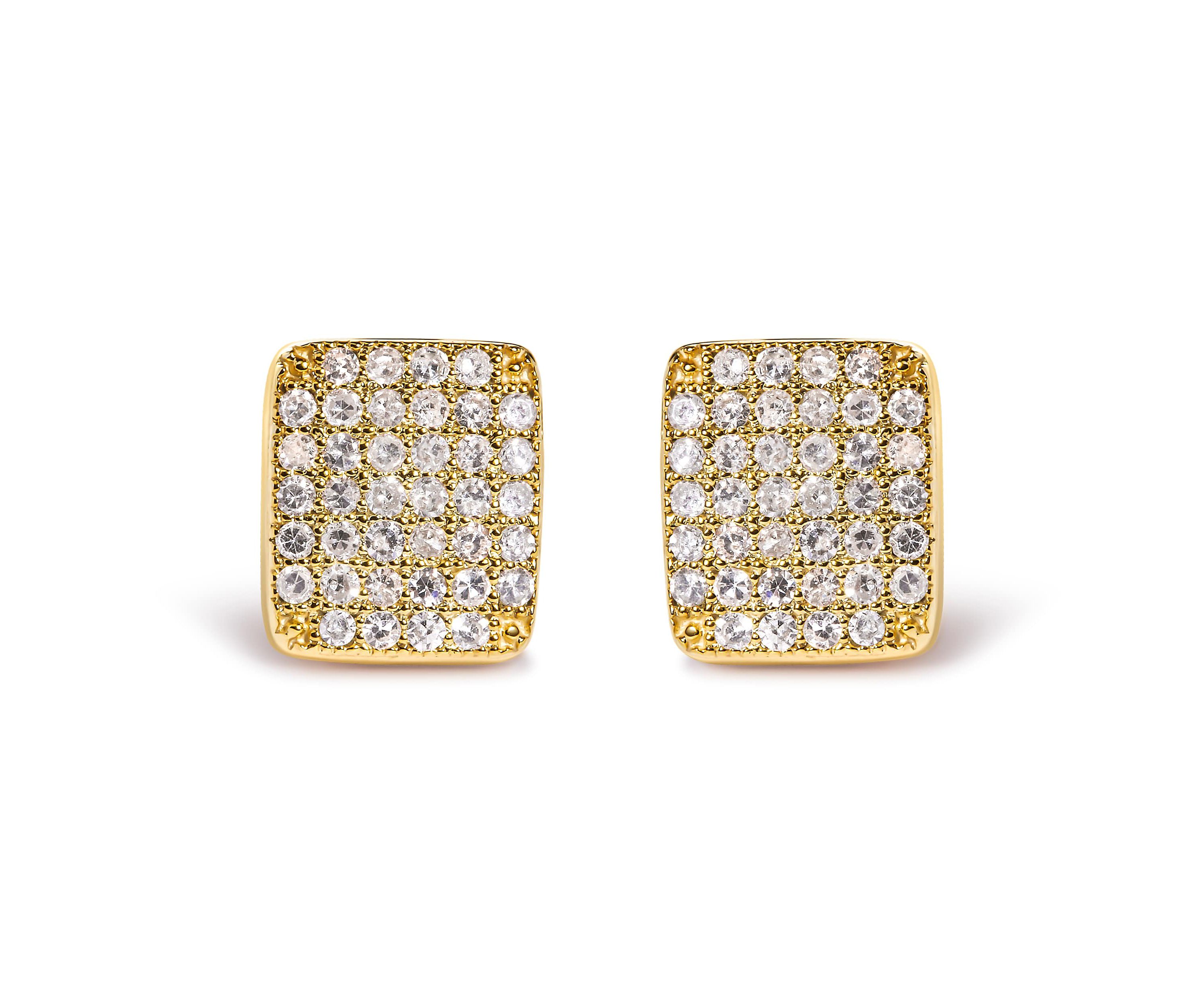 14K Yellow Gold 1/2 Ct Diamond Square Shaped Composite Cluster Stud Earrings