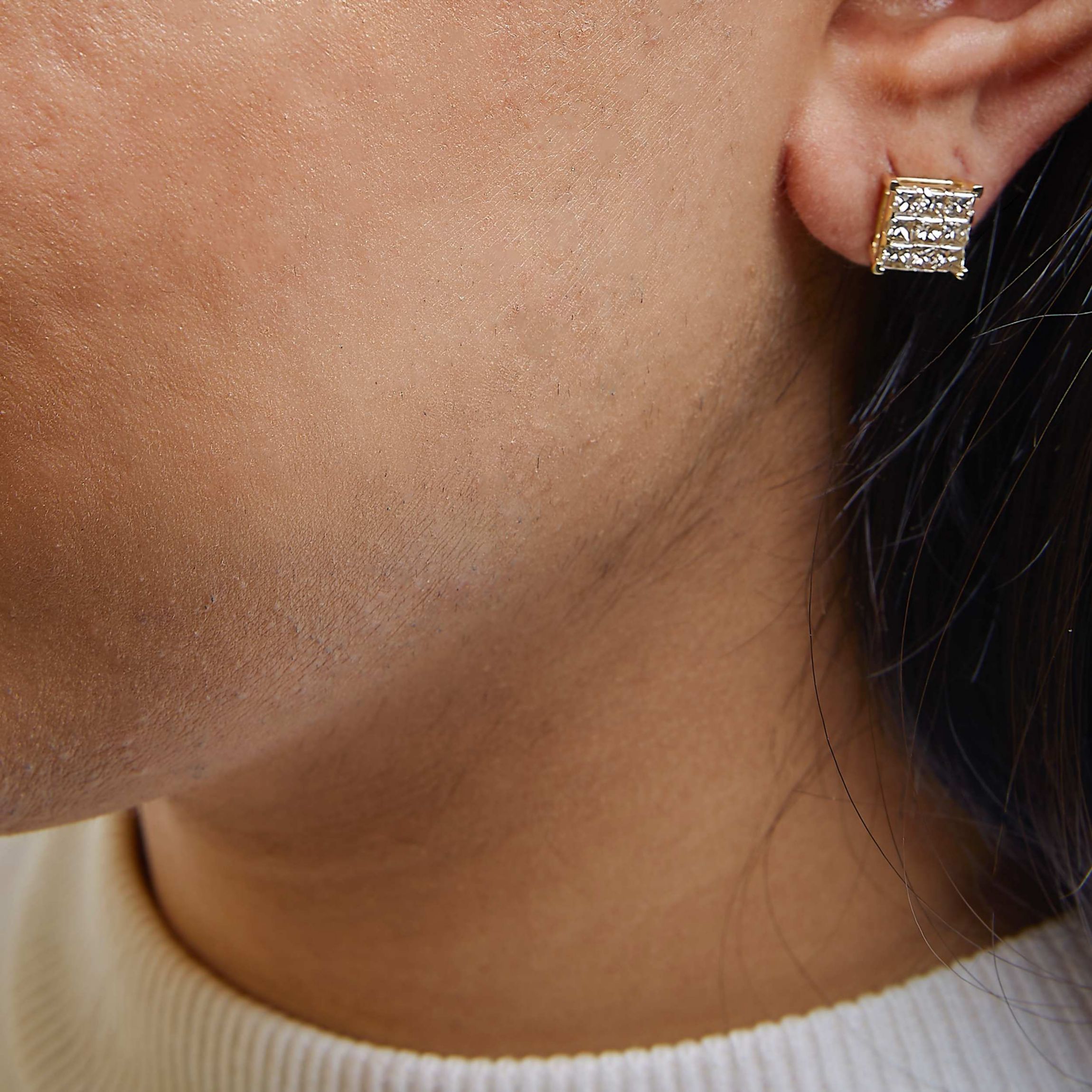 14K Yellow Gold 1 1/2 Cttw Princess-Cut Diamond Square Stud Earrings