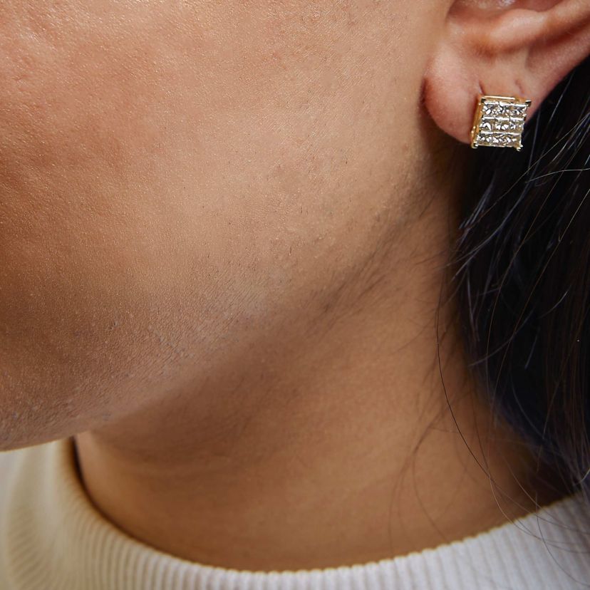 14K Yellow Gold 1 1/2 Cttw Princess-Cut Diamond Square Stud Earrings
