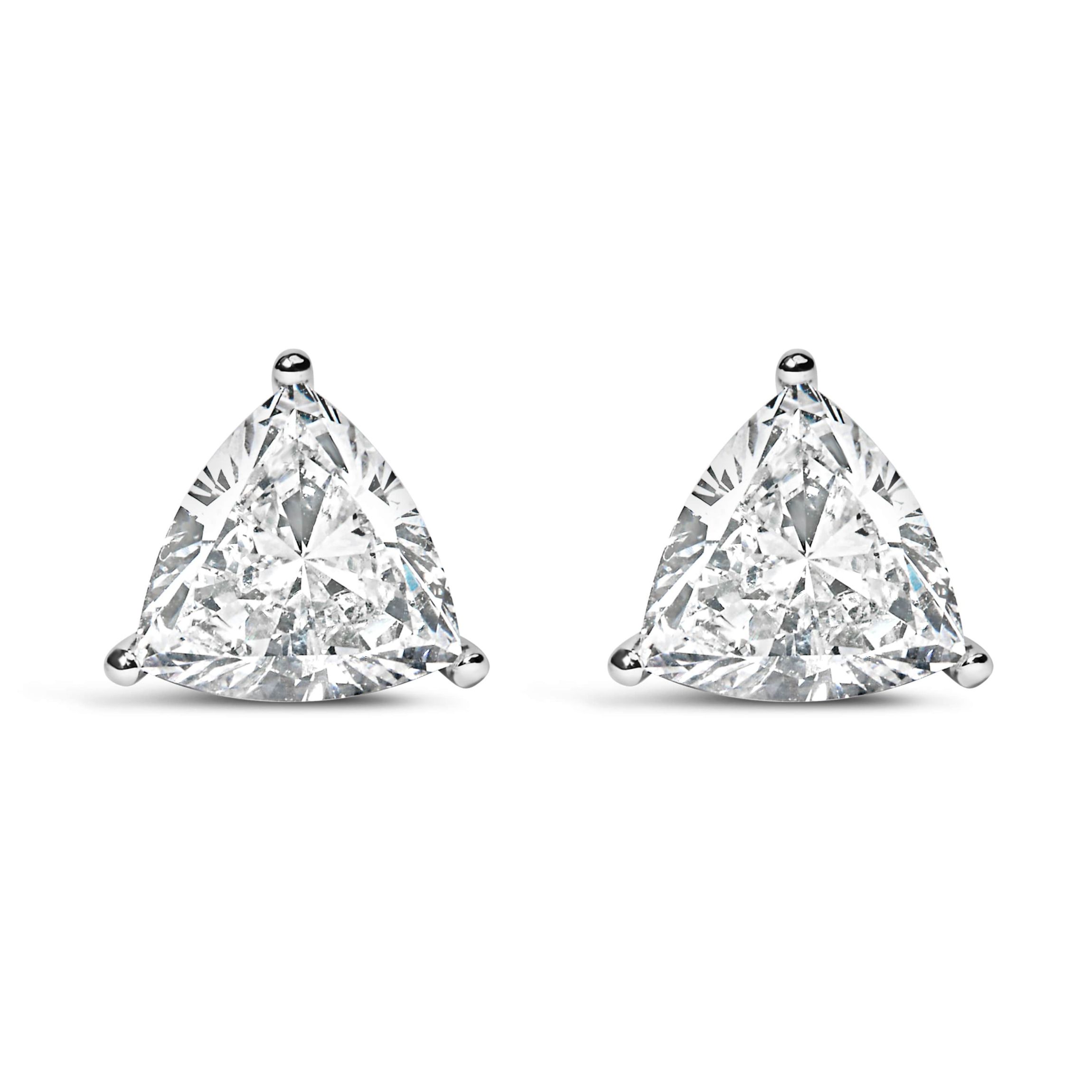 Lab Created 14K White Gold 2.0 Ct Trillion Lab Grown Diamond 3-Prong Solitaire Stud Earrings