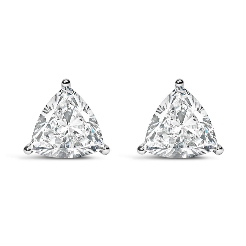 Lab Created 14K White Gold 2.0 Ct Trillion Lab Grown Diamond 3-Prong Solitaire Stud Earrings