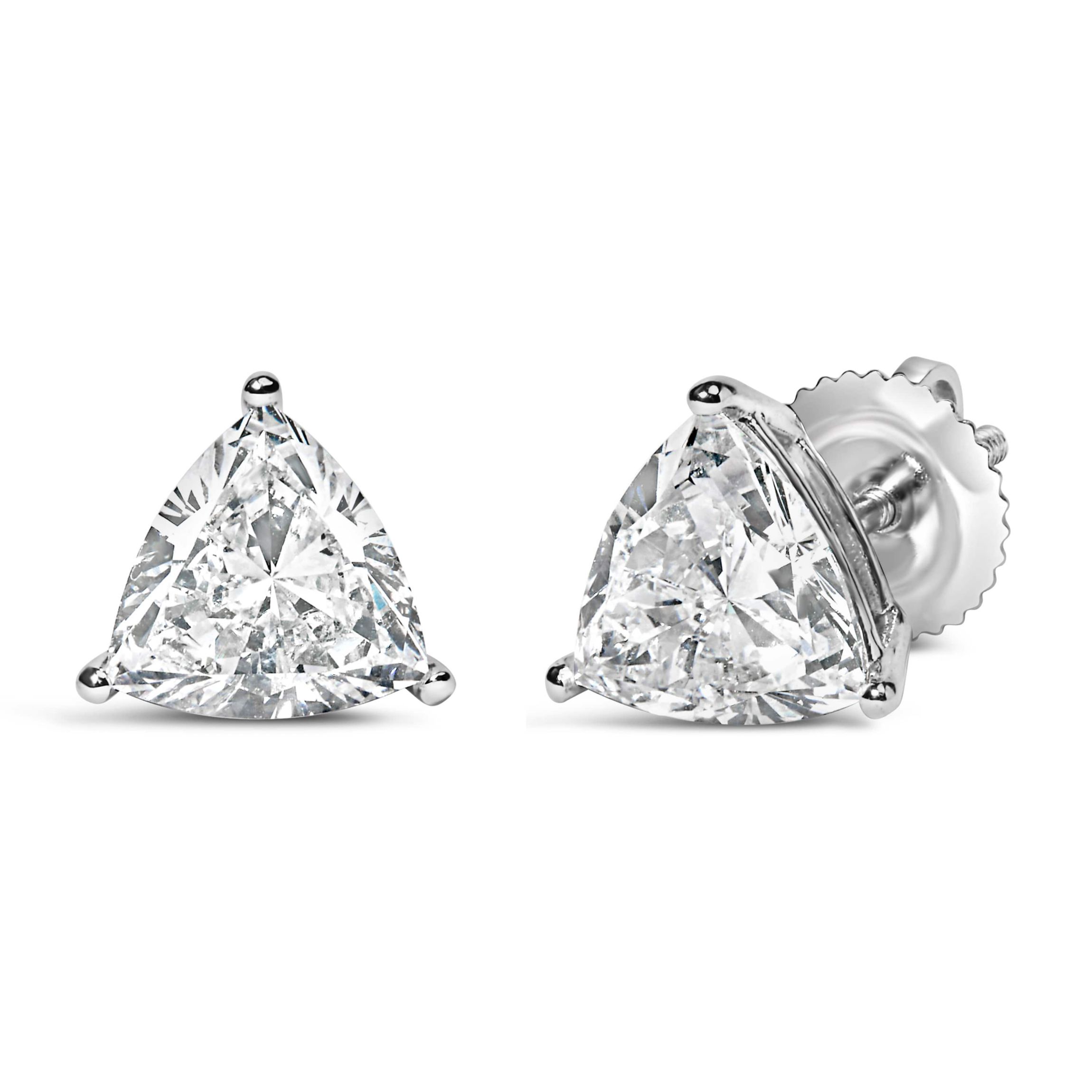 Lab Created 14K White Gold 2.0 Ct Trillion Lab Grown Diamond 3-Prong Solitaire Stud Earrings