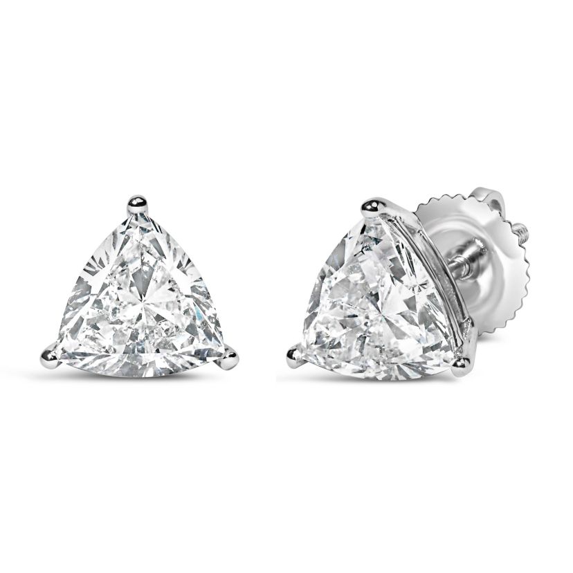 Lab Created 14K White Gold 2.0 Ct Trillion Lab Grown Diamond 3-Prong Solitaire Stud Earrings