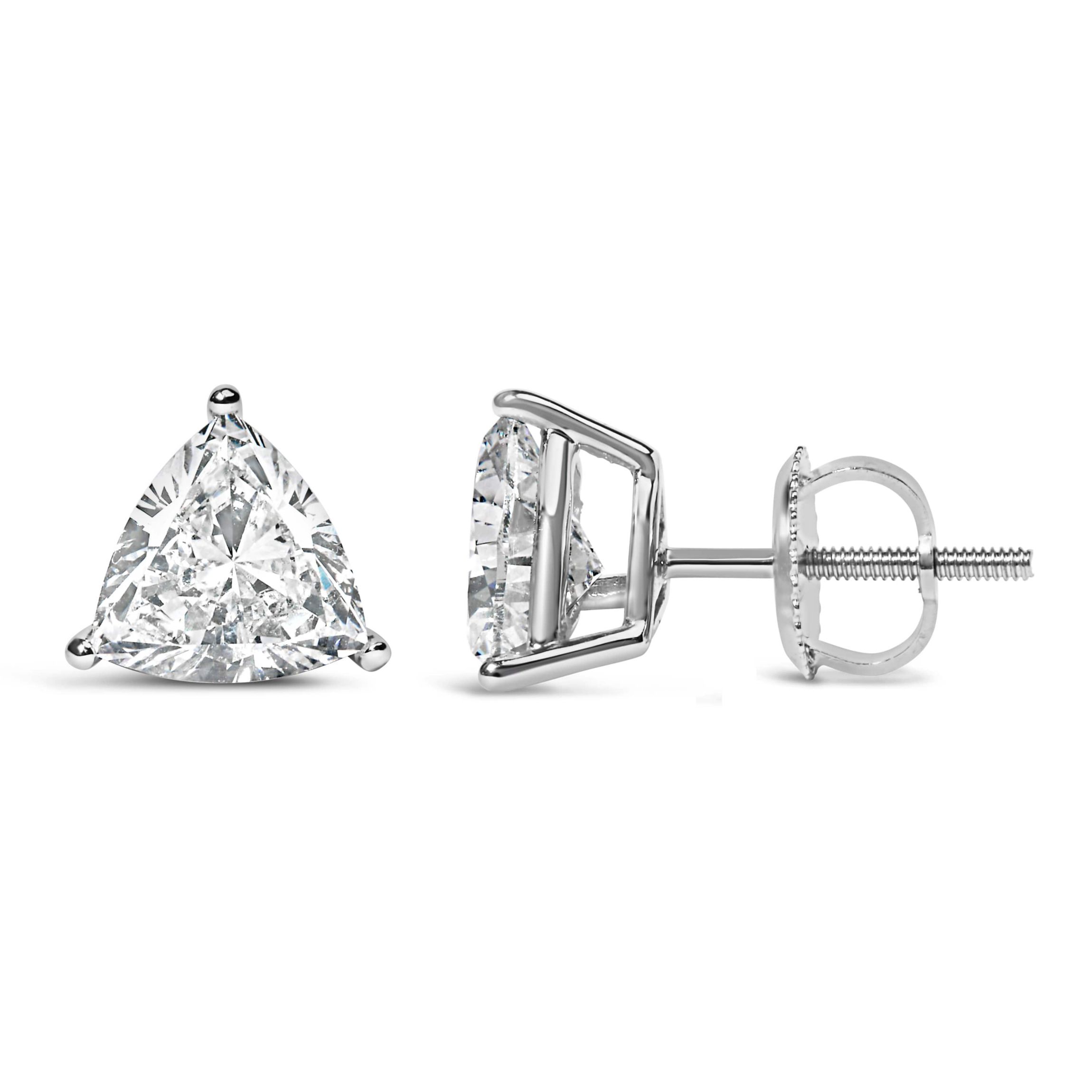 Lab Created 14K White Gold 2.0 Ct Trillion Lab Grown Diamond 3-Prong Solitaire Stud Earrings