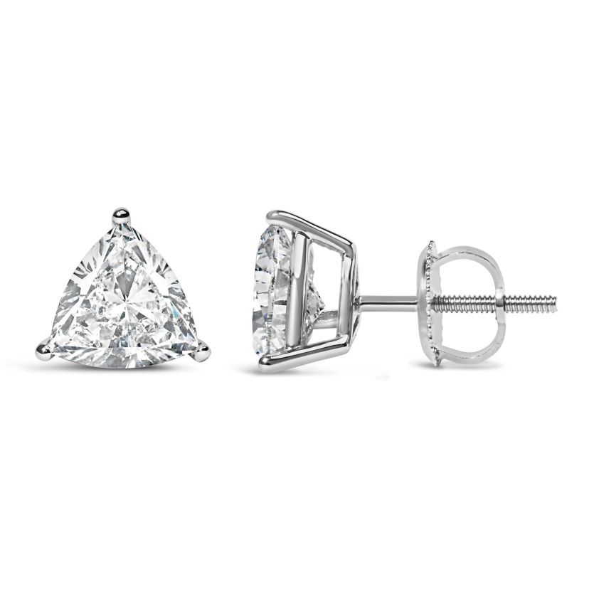 Lab Created 14K White Gold 2.0 Ct Trillion Lab Grown Diamond 3-Prong Solitaire Stud Earrings